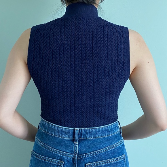 Theory High Neck Knit tank top, Navy Blue, Size P - Picture 3 of 9